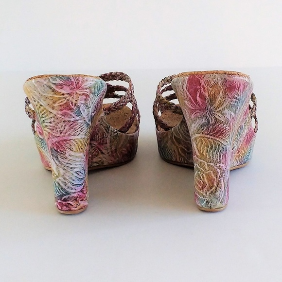 *Mikala Tropical Tooled Cork Wedge Sandals 8M - Picture 1 of 7
